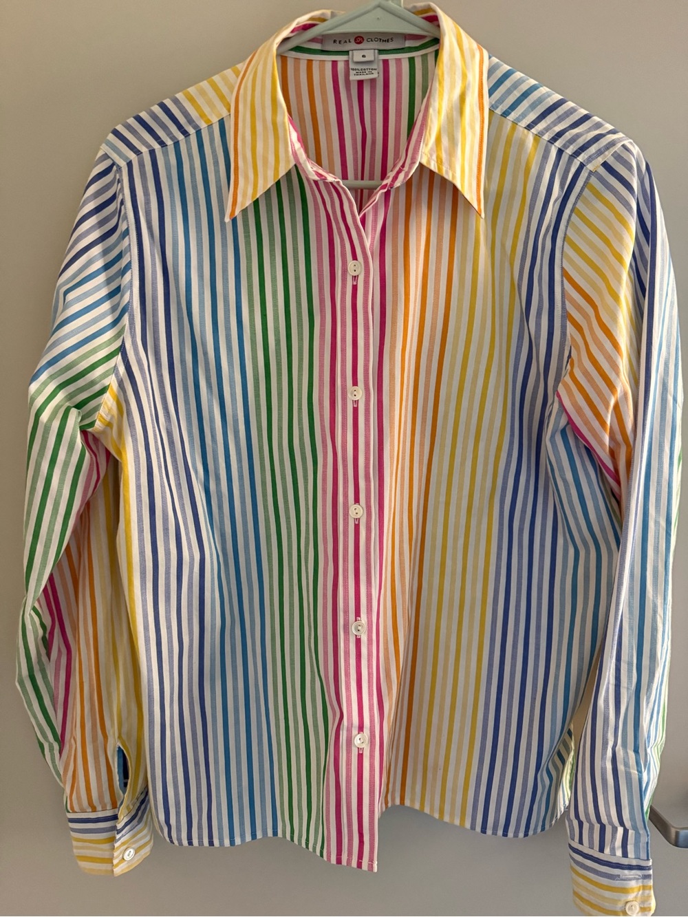 Striped Multicolor Cotton Button-Down Dress Shirt Size 6